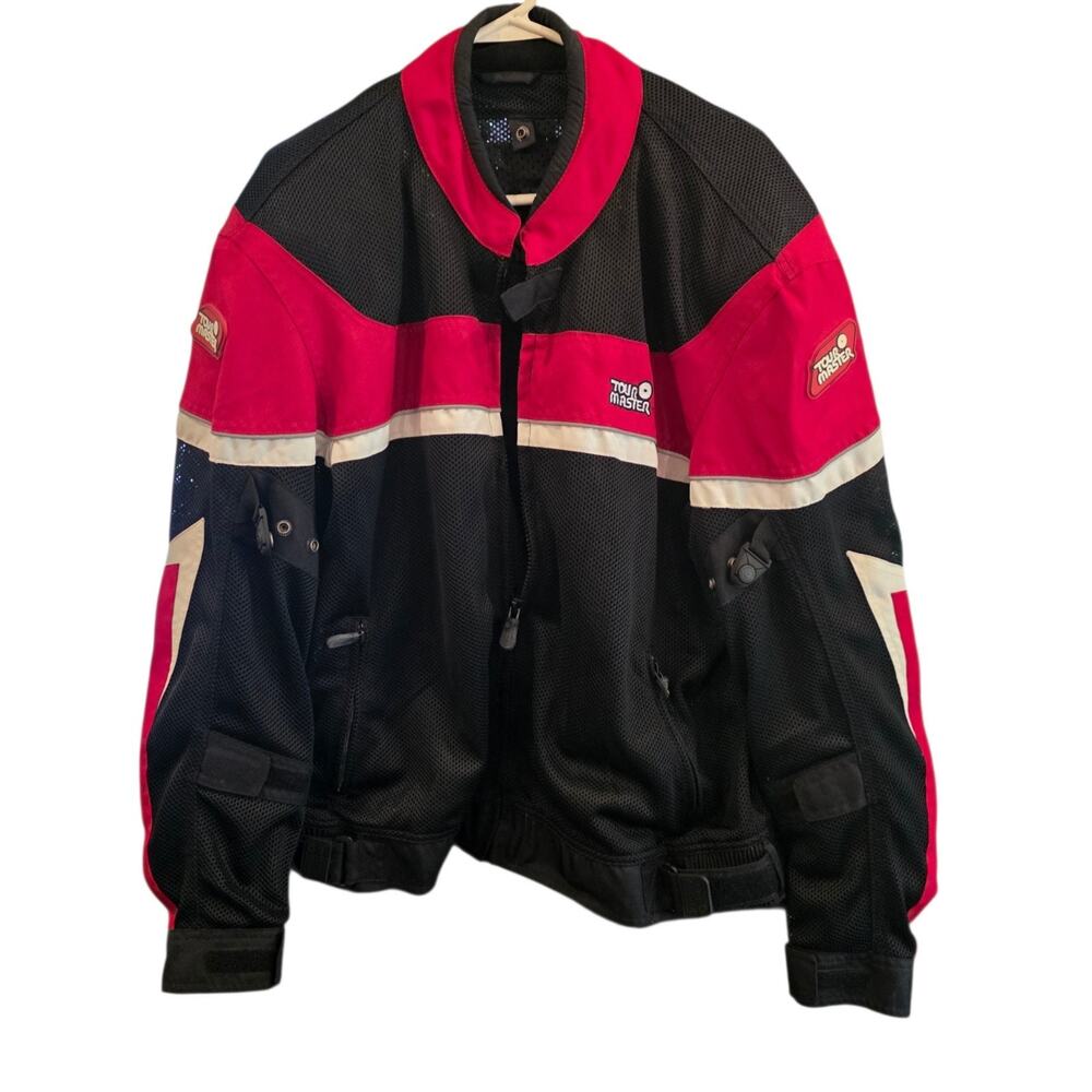 Tour Master Draft Motorcycle Jacket Mens L 44 Armored Mesh Red Black Riding Gear